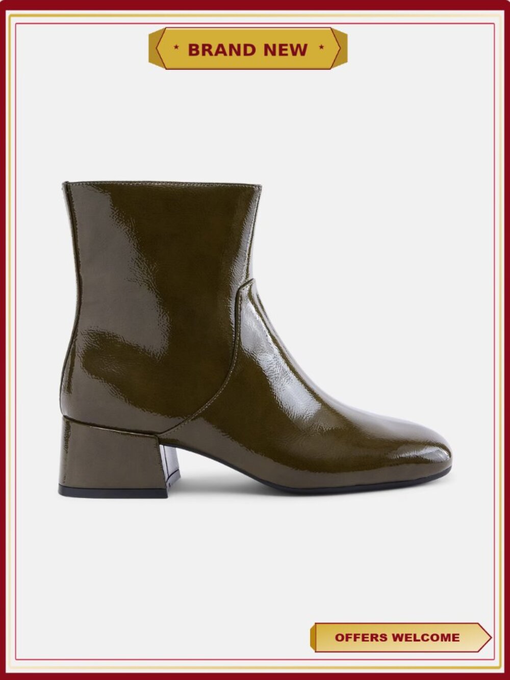 Women's Faux Leather Ankle Booties Block Heel Side Zipper